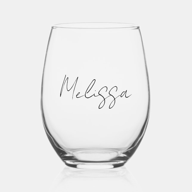 Classic Elegant Personalized Calligraphy  Stemless Wine Glass (Front)