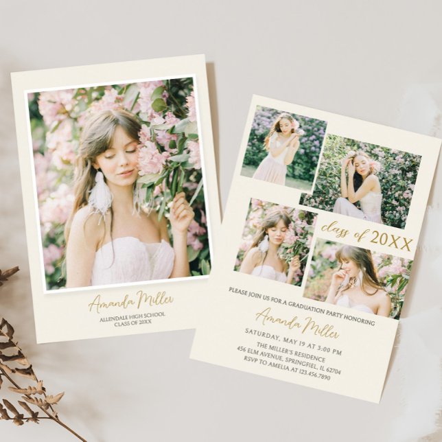 Classic Elegant Photo Graduation Invitation (Elegant Classic Photo Graduation Invitation with Front and Back)