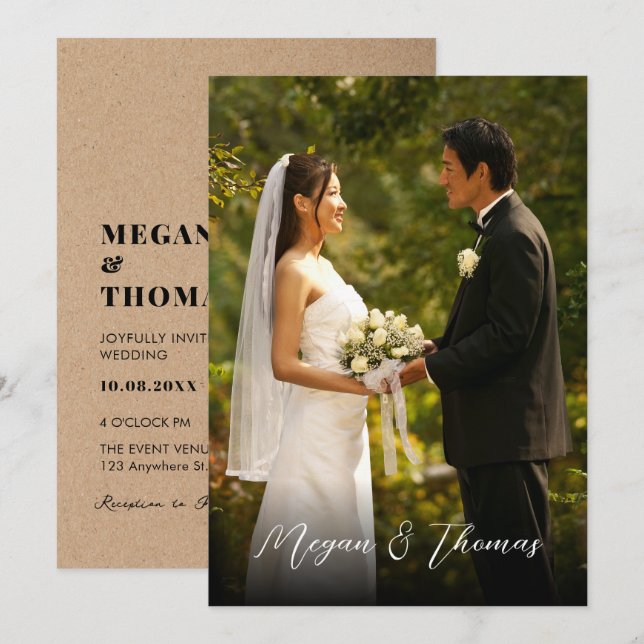 Classic elegant photo wedding  invitation (Front/Back)