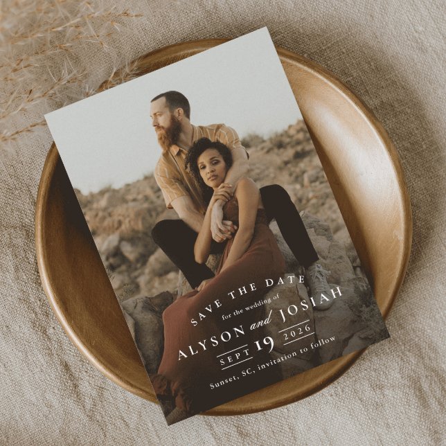 Classic Elegant Photo Wedding Save The Date Magnetic Invitation (Simple photo overlay elegant wedding save the date magnetic announcement card.)