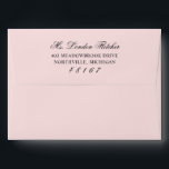 Classic Elegant Pink and Black Wedding Envelope<br><div class="desc">This classic wedding mailing envelope features a pale pastel pink background with the return address printed on the back flap in black, with the name displayed in elegant calligraphy and the zip code in a script accent. A soft and feminine presentation for your wedding stationery. Personalize with your names and...</div>