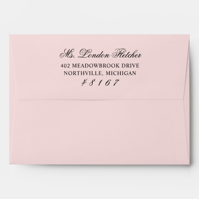 Classic Elegant Pink and Black Wedding Envelope (Back (Top Flap))