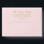 Classic Elegant Pink and Gold Wedding Envelope<br><div class="desc">This classic wedding mailing envelope features a pale pastel pink background with the return address printed on the back flap in antique gold, with the name displayed in elegant calligraphy and the zip code in a script accent. A soft and luxurious presentation for your wedding stationery. Personalize with your names...</div>