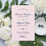 Classic Elegant Pink and Navy Wedding Programs<br><div class="desc">Formal summer light pink and navy blue wedding ceremony program design features beautiful typography that combines a traditional flourished calligraphy script with classic block lettering. Includes a decorative scroll design accent. The custom text can be fully personalized for your wedding day. Note, these folded sheet programs arrive flat and require...</div>