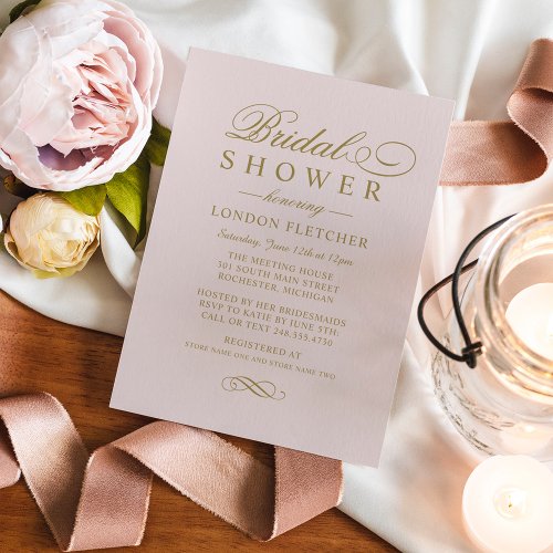 Classic Elegant Pink Gold Wedding Bridal Shower Invitation