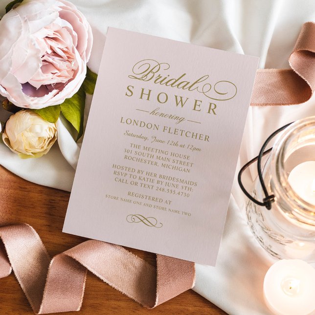 Classic Elegant Pink Gold Wedding Bridal Shower Invitation (Creator Uploaded)