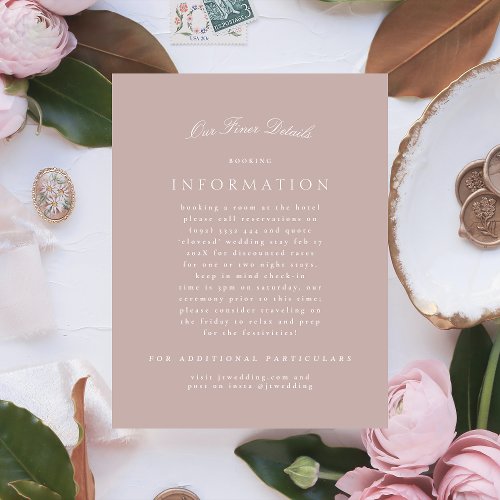 Classic Elegant Pink Taupe Formal Wedding Enclosure Card