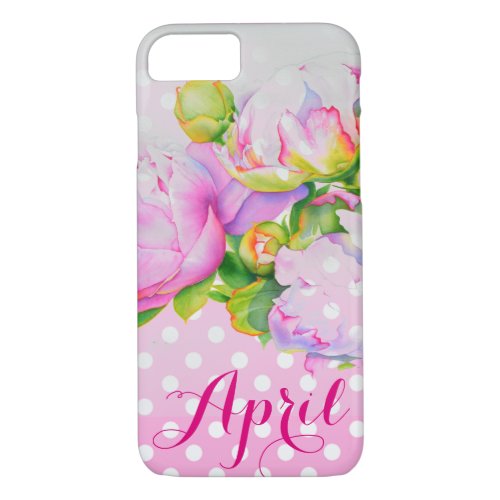 Classic elegant pink white peony floral polkadots iPhone 87 case