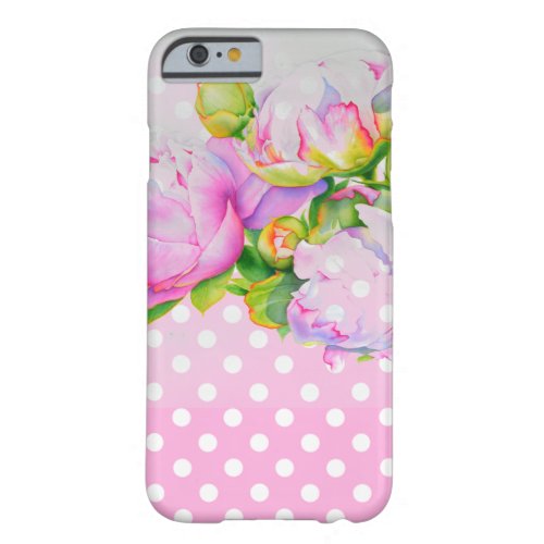 Classic elegant pink white peony floral polkadots barely there iPhone 6 case