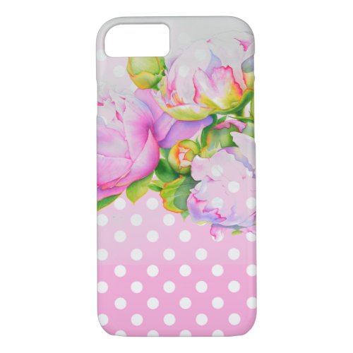 Classic elegant pink white peony floral polkadots iPhone 87 case