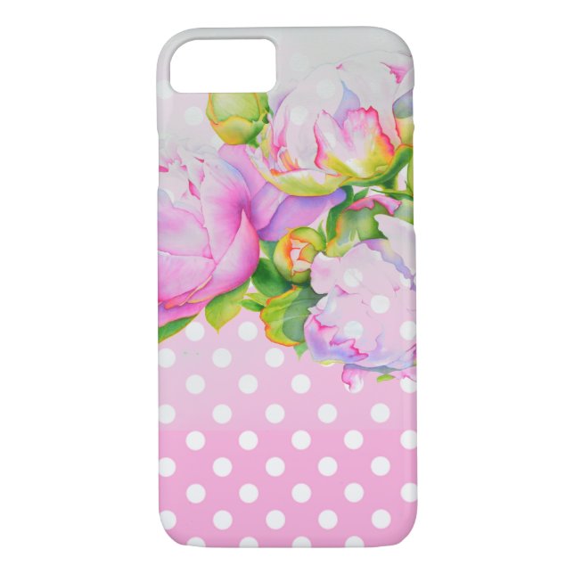 Classic elegant pink white peony floral polkadots Case-Mate iPhone case (Back)
