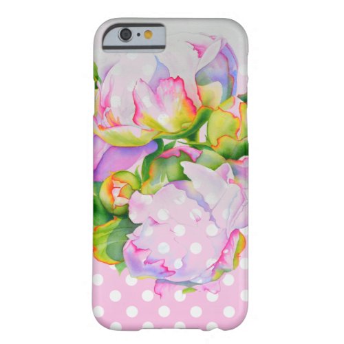 Classic elegant pink white peony floral polkadots barely there iPhone 6 case