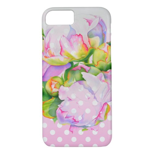 Classic elegant pink white peony floral polkadots iPhone 87 case