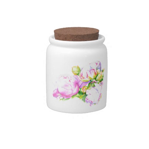 Classic elegant pink white peony floral watercolor candy jar