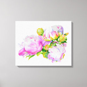 Classic elegant pink white peony floral watercolor canvas print