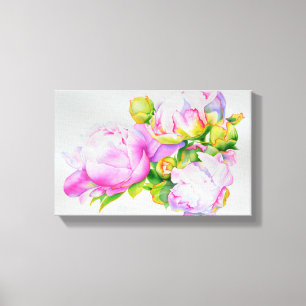 Classic elegant pink white peony floral watercolor canvas print