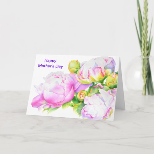Classic elegant pink white peony floral watercolor card