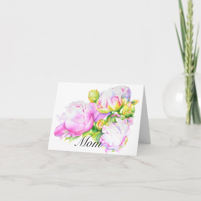 Classic elegant pink white peony floral watercolor card (Front)