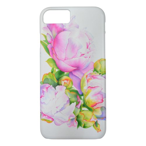 Classic elegant pink white peony floral watercolor iPhone 87 case