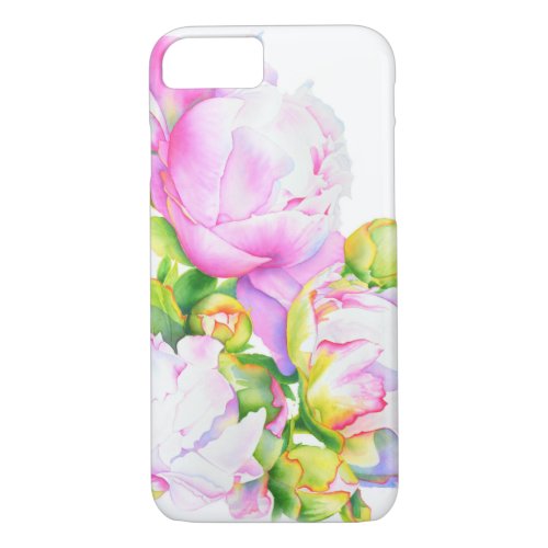 Classic elegant pink white peony floral watercolor iPhone 87 case