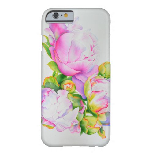 Classic elegant pink white peony floral watercolor barely there iPhone 6 case