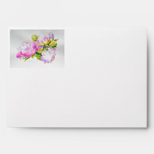 Classic elegant pink white peony floral watercolor envelope