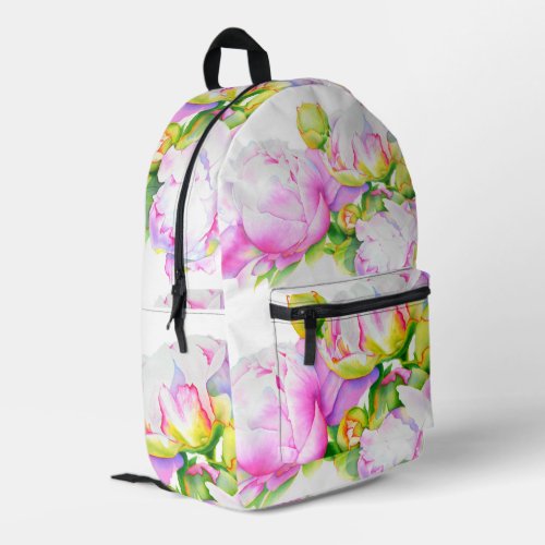 Classic elegant pink white peony floral watercolor printed backpack