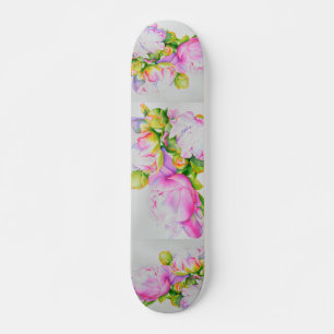 Classic elegant pink white peony floral watercolor skateboard deck