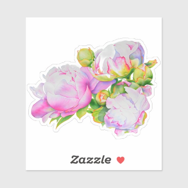 Classic elegant pink white peony floral watercolor sticker (Sheet)