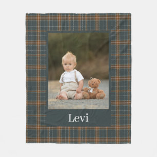 Classic Elegant Plaid Pattern Custom Photo & Name Fleece Blanket