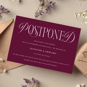 Classic Elegant Postponed Wedding Update Cranberry Invitation