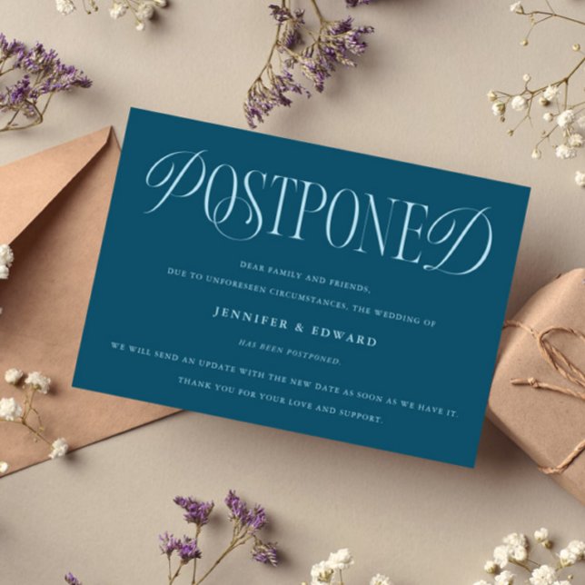 Classic Elegant Postponed Wedding Update Teal Invitation (Creator Uploaded)