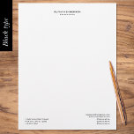 Classic & Elegant Professional Business Black Letterhead<br><div class="desc">Create your own bespoke business stationery with this elegant and professional letterhead. A combination of black serif type on crisp white paper gives it a classic style and there's also a range of other paper stock to choose from. Your name and profession are at the top and your address, phone,...</div>