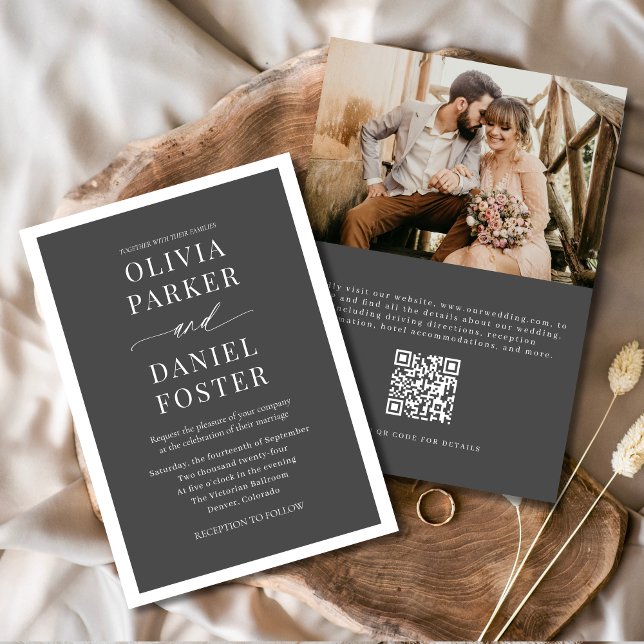 Classic Elegant QR Code Photo Minimalist Wedding Invitation (Creator Uploaded)
