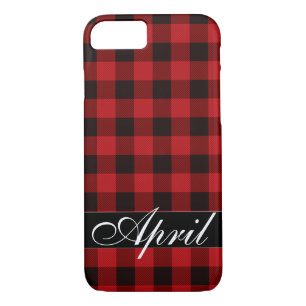 Classic elegant red and black plaid calligraphy iPhone 8/7 case