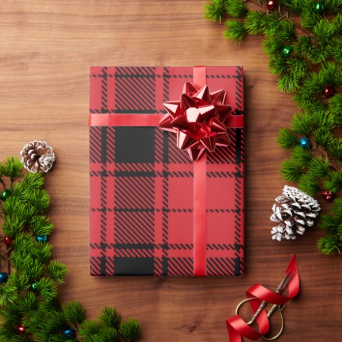 Classic Elegant Red and Black Plaid Tartan Holiday Wrapping Paper