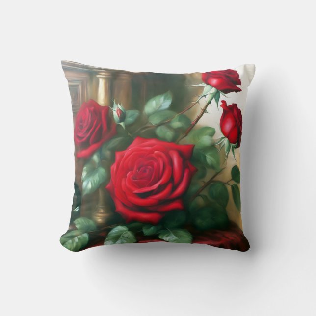 Classic Elegant Red Roses Art Throw Pillow (Front)