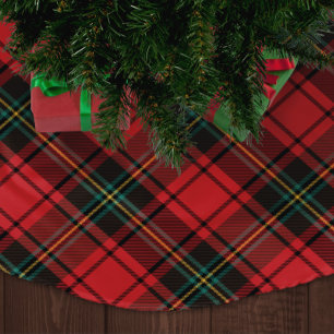 Classic Elegant Red Tartan Christmas Holiday Brushed Polyester Tree Skirt