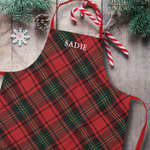 Classic Elegant Red Tartan Christmas Holiday Name Apron