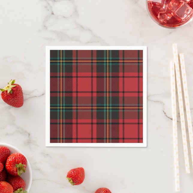 Classic Elegant Red Tartan Christmas Holiday Napkins (Insitu)