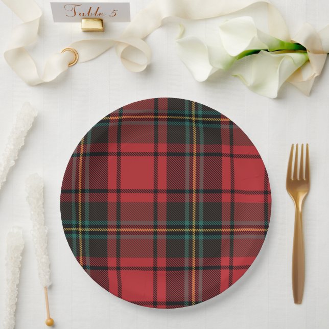 Classic Elegant Red Tartan Christmas Holiday Paper Plates (Wedding)