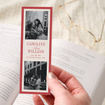 Classic Elegant Red Two Photo Wedding Bookmark