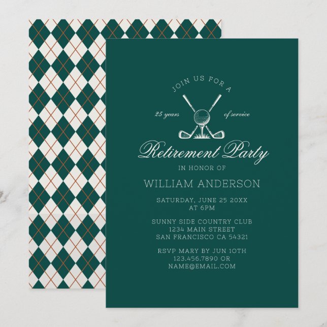 Classic Elegant Retirement Party Golf Green Invitation (Front/Back)