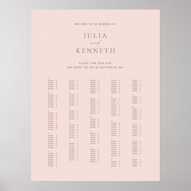 Classic Elegant Rose Alphabetical Wedding Poster (Front)