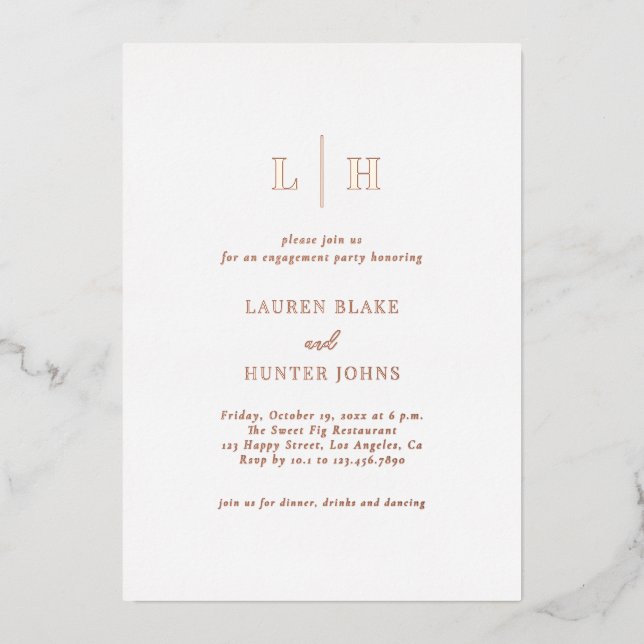 Classic Elegant Rose Gold Engagement Party Foil Invitation (Front)