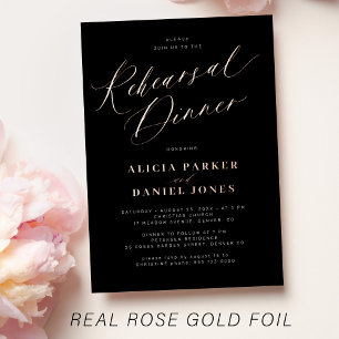 Classic elegant rose gold foil rehearsal dinner invitation
