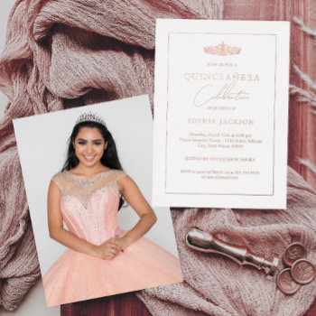 Classic Elegant Rose Gold Photo Quinceanera  Foil Invitation by LittleBayleigh at Zazzle