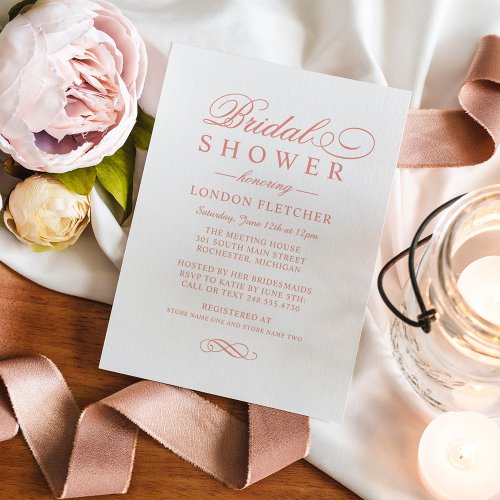 Classic Elegant Rose Gold Wedding Bridal Shower Invitation