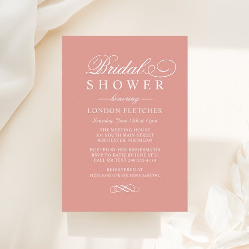 Classic Elegant Rose Gold Wedding Bridal Shower Invitation