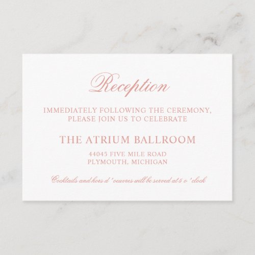 Classic Elegant Rose Gold Wedding Reception Enclosure Card